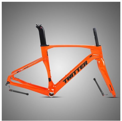 Carbon Gravel Bike Frameset 700c Road Bike Frame 45/48/51/54cm Lightweight Disc Brake Frame Set Thru Axle F12x100mm/R12x142mm Internal Routing(Orange,54CM)