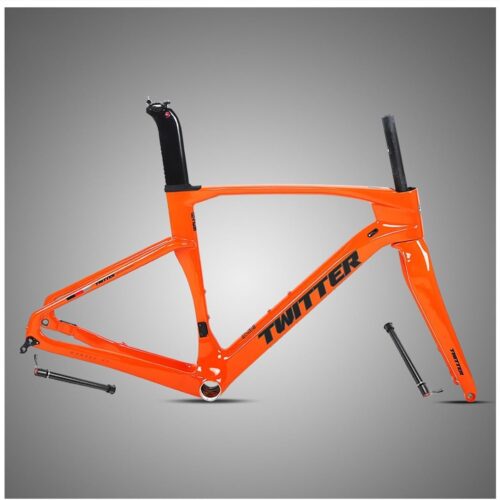 Carbon Gravel Bike Frameset 700c Road Bike Frame 45/48/51/54cm Lightweight Disc Brake Frame Set Thru Axle F12x100mm/R12x142mm Internal Routing(Orange,54CM)