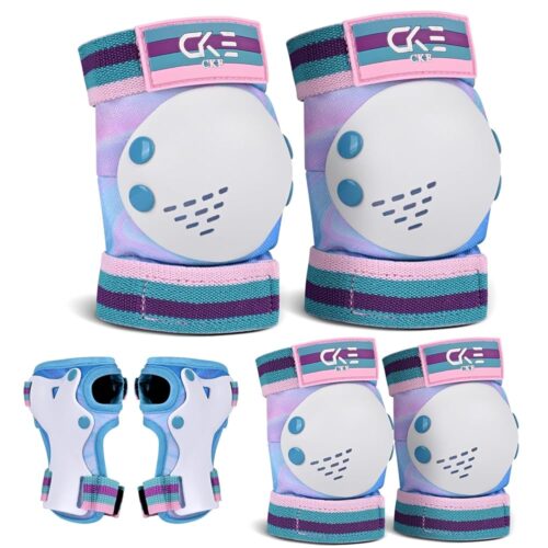 CKE Rainbow Kids Knee Pads and Elbow Pads Set Toddler Knee Pads and Elbow Pads Protective Gear Set for Skating Cycling Rollerblading-Blue