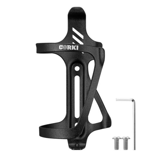 Corki Cycles Right Side Load Water Bottle Cage, Side Entry Bike Water Bottle Holder for Road & Mountain Bikes -1 Pack-Black-Aluminum Alloy