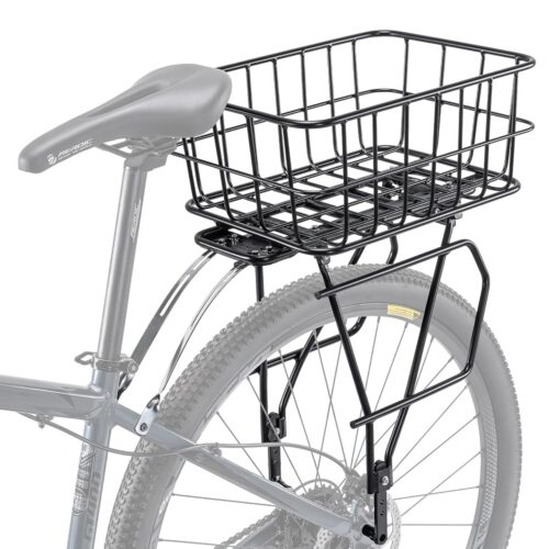 CXWXC Rear Bike Rack with Basket - Bike Cargo Rack for Disc Brake/Non-Disc Brake Mount - Bicycle Pannier Rack, Touring Carrier Rack fit 26”-29” and 700c