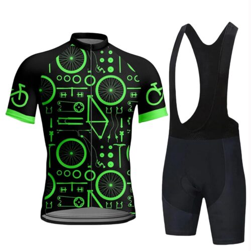 Cycling Jersey Men Set Bib Shorts Set Road Bike Jersey Zipper Pocket Short Sleeves Cycling Kits Bib Shorts 9D Gel Pad