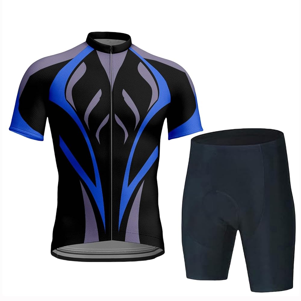 Cycling Jersey Men Set Bib Shorts Set Road Bike Jersey Zipper Pocket Short Sleeves Cycling Kits Bib Shorts 9D Gel Pad