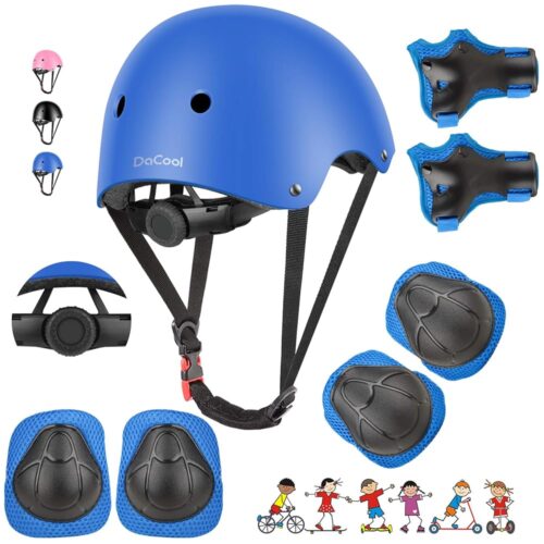 DaCool Kids Bike Helmet Set Skateboard Knee Pads - Kids Helmet Elbow Pads Wrist Guards Adjustable for 3~10yrs Girl Boy Kids Protective Gear Set for Sport Cycling Bike Roller...