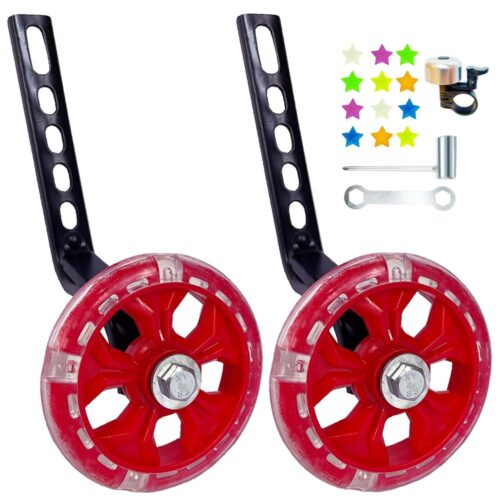 DDJKCZ Bike Training Wheels Flash Mute Big Wheel Compatible for 12 14 16 18 20 inch Single Speed Bicycle (red)