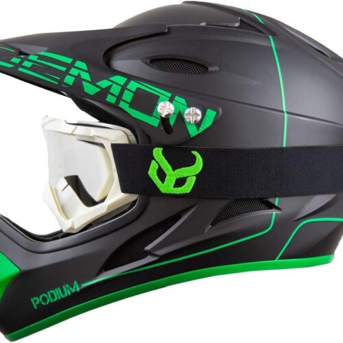 Demon United Podium Black/Green Full Face Mountain Bike Helmet- BMX Helmet- with Demon Viper MTB Goggles- 3 Goggle Color Options Available