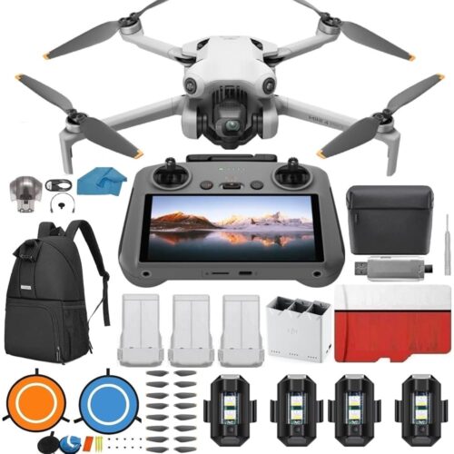 DJI Mini 4 Pro Folding Drone with RC 2 Remote (With Screen) Fly More Combo, 4K HDR Video Camera for Adults, Under 249g, Omnidirectional Sensing, 3 Batteries Bundle with 128 gb...