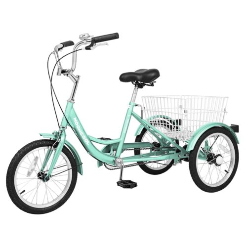 DoCred 16 inch Tricycle Trikes for Beginner Riders, Single Speed 3 Wheel Bikes, Low Step Through Three-Wheeled Bicycles with Rear Basket