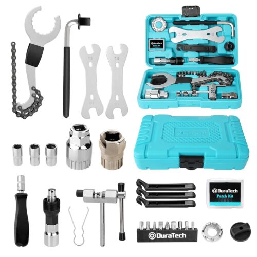 DURATECH 31 Pieces Bicycle Tool Kit, Complete Bike Repair Kit with Storage Box, Mountain Bike Repair Tools, for Mountain, Road, and Park Bicycle with Chain Riveter, Tire Levers,...