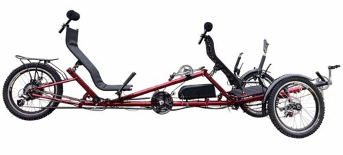 Electric Assisted Pedal Tandem Cycle | Dual Person Bike Bicycle | Motorized Recumbent Tandem Trike Tricycle