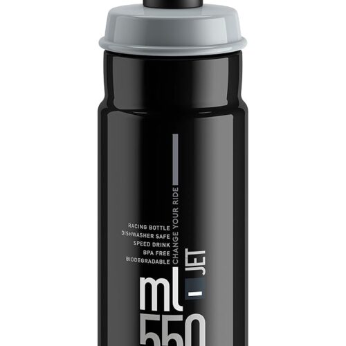 Elite Jet 550ml Water Bottle, Black with Grey Logo – High-Flow, Biodegradable, and BPA-Free