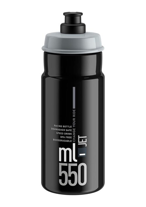 Elite Jet 550ml Water Bottle, Black with Grey Logo – High-Flow, Biodegradable, and BPA-Free