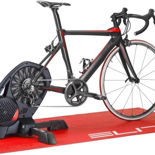 Elite Training Mat – Vibration Dampening and Protective Mat for Indoor Cycling, Red with White Logo