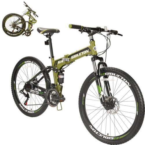 EUROBIKE Folding Bike,26 Inch Full Suspension Folding Mountain Bike,Dual Disc Brake 21 Speed Bicycle for Adults Men or Women Bikes