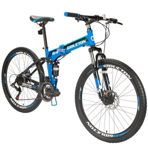 EUROBIKE YH-G4 Folding Mountain Bike for Adults 26 Inch Wheels 21 Speed Full Suspension Dual Disc Brakes Foldable Frame Bicycle