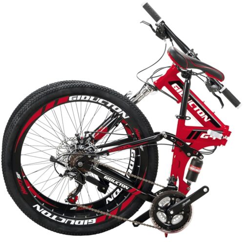 EUROBIKE YH-G4 Folding Mountain Bike for Adults 26 Inch Wheels 21 Speed Full Suspension Dual Disc Brakes Foldable Frame Bicycle