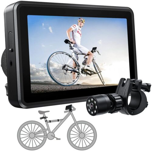 FEISIKE Handlebar Bike Mirror, Bicycle Rear View camera with 4.3'' HD Night Vision Function, 145° Wide Angle View, Adjustable Rotatable Bracket, Compatible with Bicycle,...