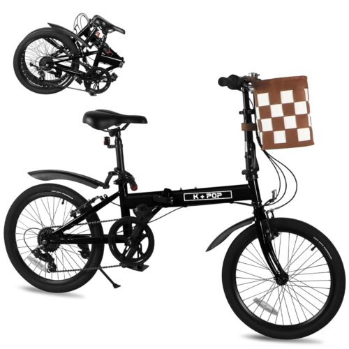 Foldable Bike for Adults,20 Inch Commuter Bike with Detachable Basket,7-Speed,Streamlined Design,Folding Bicycle for Commuting