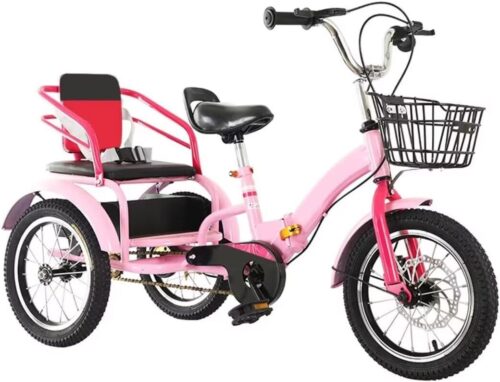 Folding Tricycle Rickshaw with Pedals,Cruiser Tricycle for Toddler,Tandem Trike with Back seat,Front Wheel disc Brake,3 Wheels Bicycle