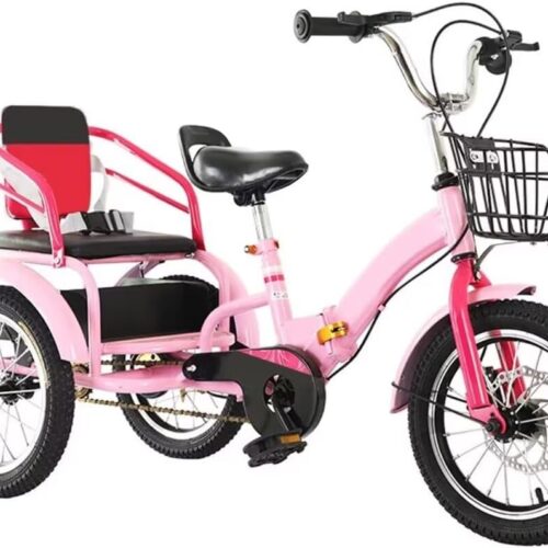 Folding Tricycle Rickshaw with Pedals,Cruiser Tricycle for Toddler,Tandem Trike with Back seat,Front Wheel disc Brake,3 Wheels Bicycle