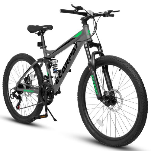 Full Dual Suspension Mountain Bike 24/26/27.5 Inch, Christmas New Year Gifts Bike for Mens Womens, Student Work with 21-Speed Disc Trail Commuter City Snow Bicycles