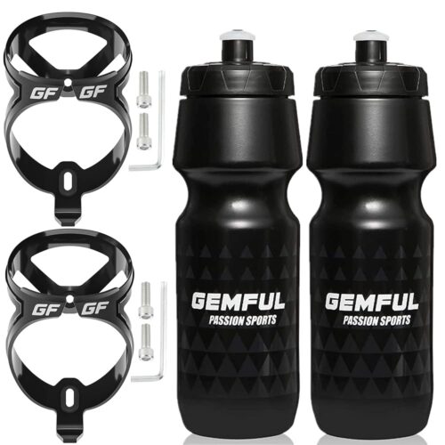 GEMFUL Bike Water Bottles with Bicycle Holder 750ml Mtb Cycling Squeeze 24 oz Sport Bottle 2 Pack