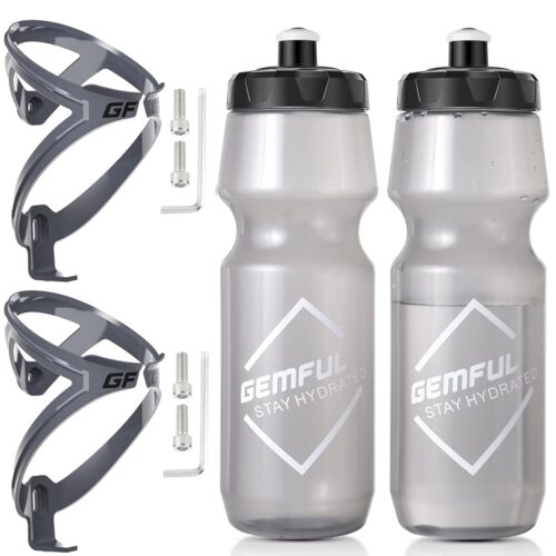 GEMFUL Bike Water Bottles with Bicycle Holder 750ml Mtb Cycling Squeeze 24 oz Sport Bottle 2 Pack