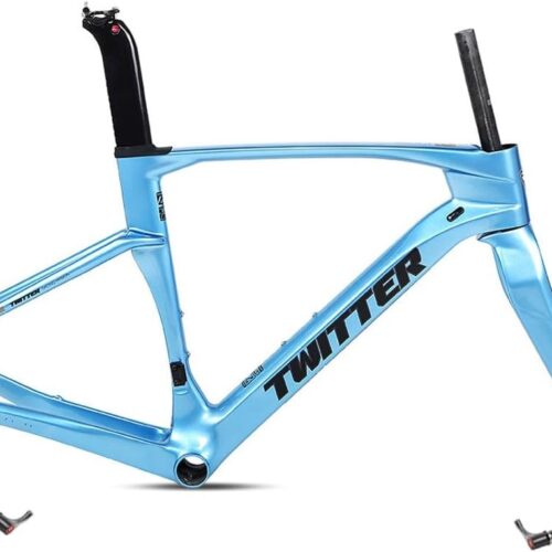 Gravel Bike Frameset 700c Carbon Road Bike Frame 45/48/51/54cm Thru Axle F12x100mm/R12x142mm Disc Brake Frame Internal Routing Lightweight(Blue,45CM)