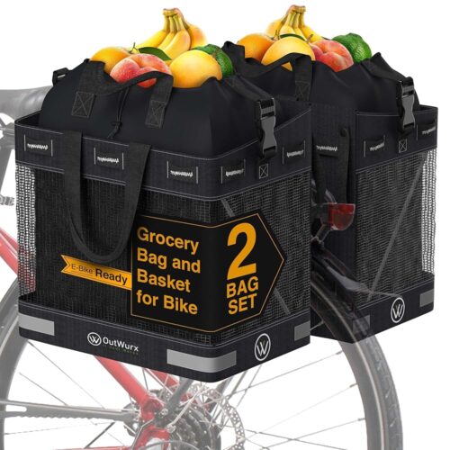 Grocery Panniers for Bicycles and Ebikes - Water Resistant Rear Rack Bags with Detachable Inner Grocery Bag & Folding Basket - Fast & Easy Installation (22.5L & 45L Options)