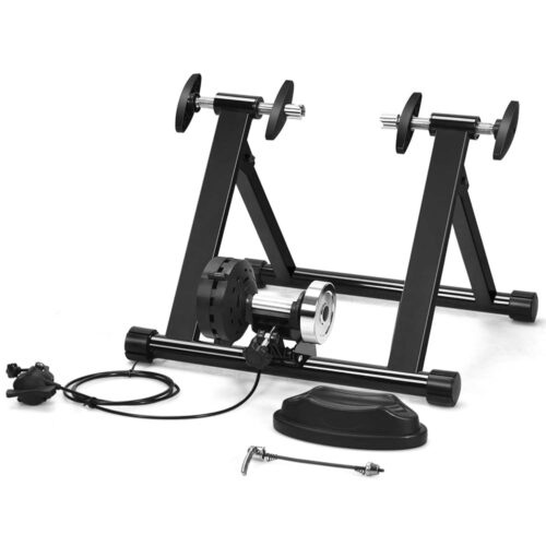 GYMAX Magnetic Bike Trainer Stand, Folding Stationary Bicycle Stand for Indoor Riding Exercise with Dual-Lock System, Quick Release Home Gym Bike Roller