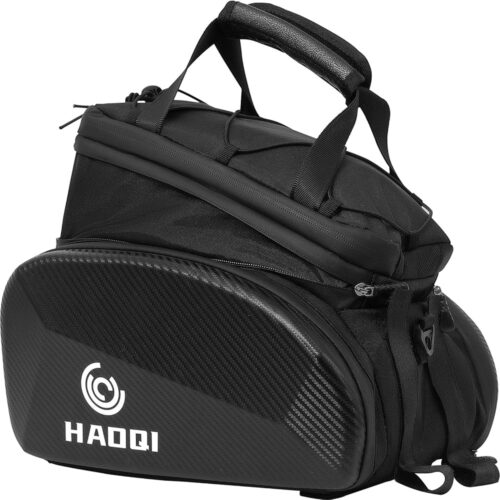 HAOQI 35L Panniers Bike Bags, Waterproof Bicycle Rear Rack Trunk Bag Hard Shell Ebike Cargo Saddle Seat Bag Carrier Handbag with Shoulder Strap for Commuter Travel Outdoor,Black