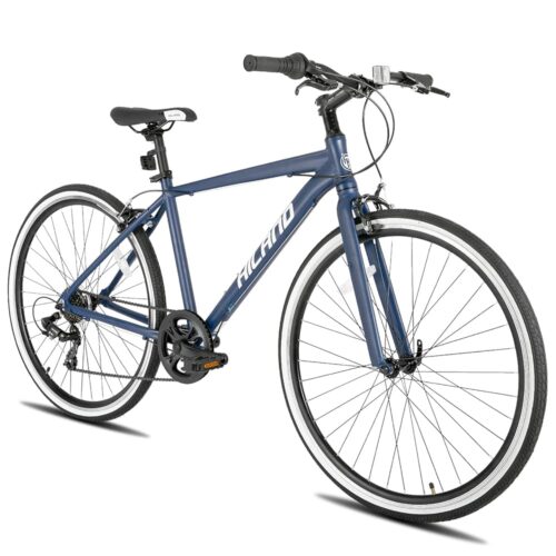 HH HILAND Aluminum Hybrid Bike, Shimano Drivetrain 7 Speeds, 700C Wheels for Men Women Ladies Commuter Bike City Bike Navy Blue