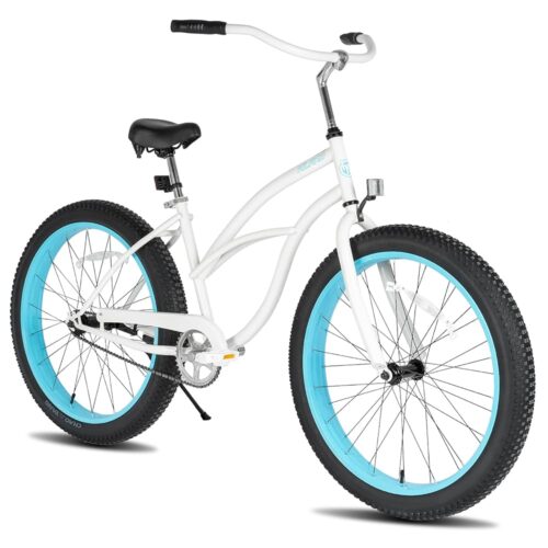 HILAND Adult Fat Tire Beach Cruiser Bike, Wide 26 x 3 Inch Wide Wheels, Single Speed Cruiser Bike with Coaster Brakes for Men Mens Women