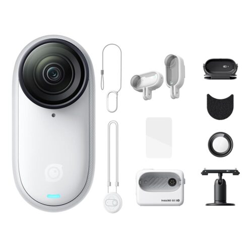 Insta360 GO 3S - 128 GB Action Bundle White 4K Tiny Portable Vlogging Camera, Hands-Free POVs, Mount Anywhere, Stabilization, 140 Min Battery Life, 10m Waterproof, Pet POV