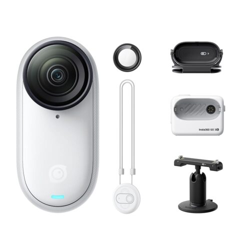 Insta360 GO 3S - 128 GB White 4K Tiny Portable Vlogging Camera, Hands-Free POVs, Mount Anywhere, Stabilization, 140 Min Battery Life, 10m Waterproof, Apple Find My, Pet POV