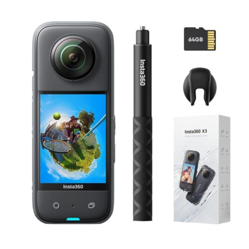 Insta360 X3 Get-Set Kit- Waterproof 360 Action Camera with 1/2" 48MP Sensors, 5.7K 360 Active HDR Video, 72MP 360 Photo, 4K Single-Lens, 60fps Me Mode, Stabilization, 2.29"...