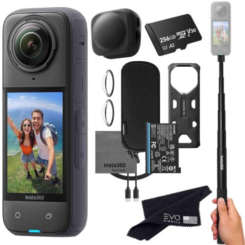 Insta360 X4 Basic Bundle-8K Waterproof 360 Action Camera with 1/2" 48MP Sensors, 8K 360 HDR Video, 72MP 360 Photo, 4K Single-Lens |Bundle Includes Selfie Stick, Lens Cap (256GB)