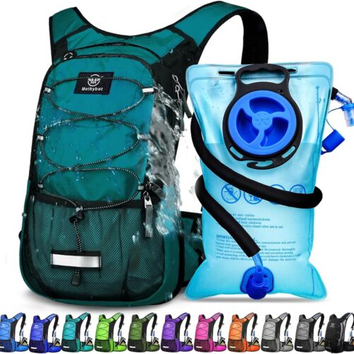 Insulated Hydration Backpack Pack with 3L BPA Free Leak Proof Water Bladder, Large Storage Lightweight Hiking Daypack with Waist Pouches & Cooler Layer, for Running, Biking,...