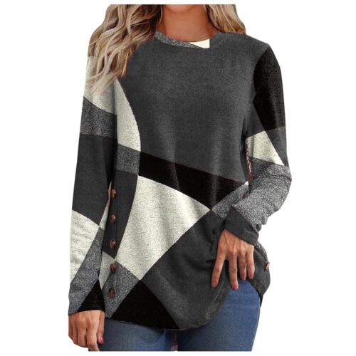 JJHAEVDY Women's Fashion Clothes Winter Contrast French Cashmere Long Sleeve Print Loose Sweatshirt Plus Size Tops