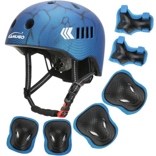 KAMUGO Kids Bike Helmet Set, Toddler Helmet for Ages 2-8 Boys Girls with Sports Protective Gear Set Knee Elbow Wrist Pads for Skateboard Cycling Scooter Rollerblading