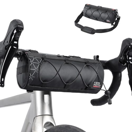 KEMIMOTO Bike Handlebar Bag with Rain Cover Front Bike Bag for Bicycles - Dual Waterproof Zippers for Mountain Road Bike, Cycling Commuter Shoulder Bag Professional Bicycle...