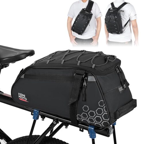 KEMIMOTO Rear Bike Rack Bag, 13L Waterproof 3 IN 1 Trunk Bag Zippered Bicycle Backpack Shoulder Bag for Ebikes Cycling