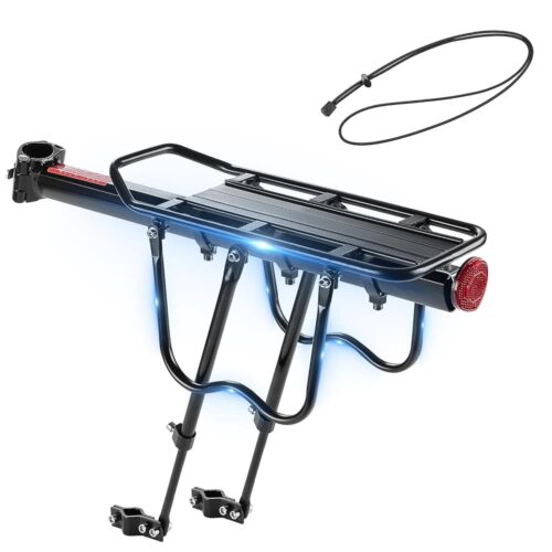 KEMIMOTO Rear Bike Rack for Bicycle - 220 lbs Capacity Aluminium Alloy with Bungee Cord Bike Rack for Back of Bike Cargo Rack Carrier Quick Release Universal for 22-28 Inch...