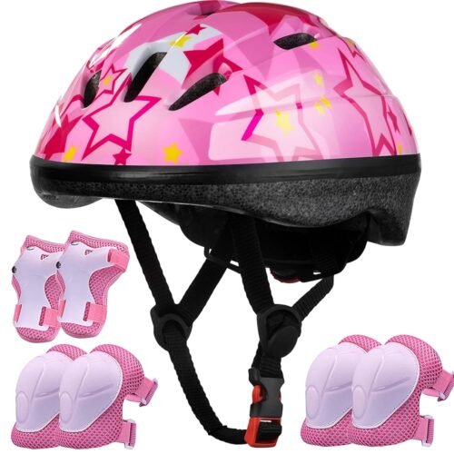 Kids Helmet Adjustable for Kids Ages 3-8 Years Old Boys Girls, Toddler Helmet with Protective Sports Gear Set Knee Elbow Pads Wrist Guards for Cycling Skateboard Scooter