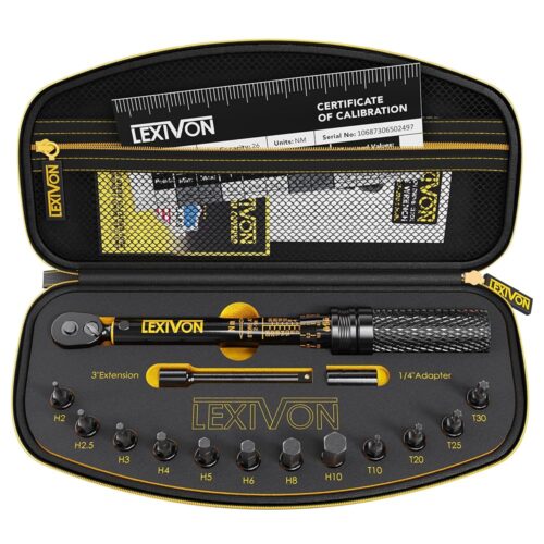 LEXIVON Bike Torque Wrench 1/4-Inch Dr. 15-Piece Kit | 72-Tooth Gear, Dual-Direction Click Type 2~26 Nm / 17.7~230.1 in-lb (LX-191)