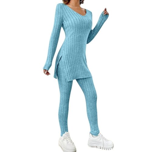 Lounge Sets for Women 2 Piece Sweater Set Cozy Tunic Sweaters Ribbed Knit Pants Matching Pajama Sets Casual Outfits