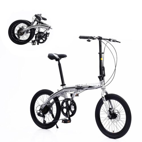 MEGHNA Folding Bike 20inch 7 Speed Lightweight Aluminum Frame Dual Disc Brakes Foldable City Bike Commuter Bike for Women Men Junior Senior