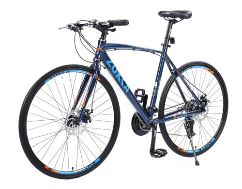 MEGHNA Road Bike 700C Wheels 3x8 / 24 Speed Dual Disc Brake Road Bike Flat Handlebar Hybrid Bike Commuter Bike for Women Men Junior Senior