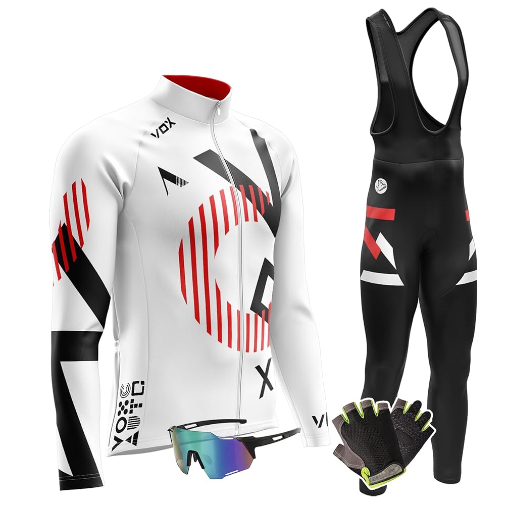 Men Cycling Jersey Set Fleece Velvet Long Sleeve Bike Jersey Kits + Cycling Pants with 9D Pad