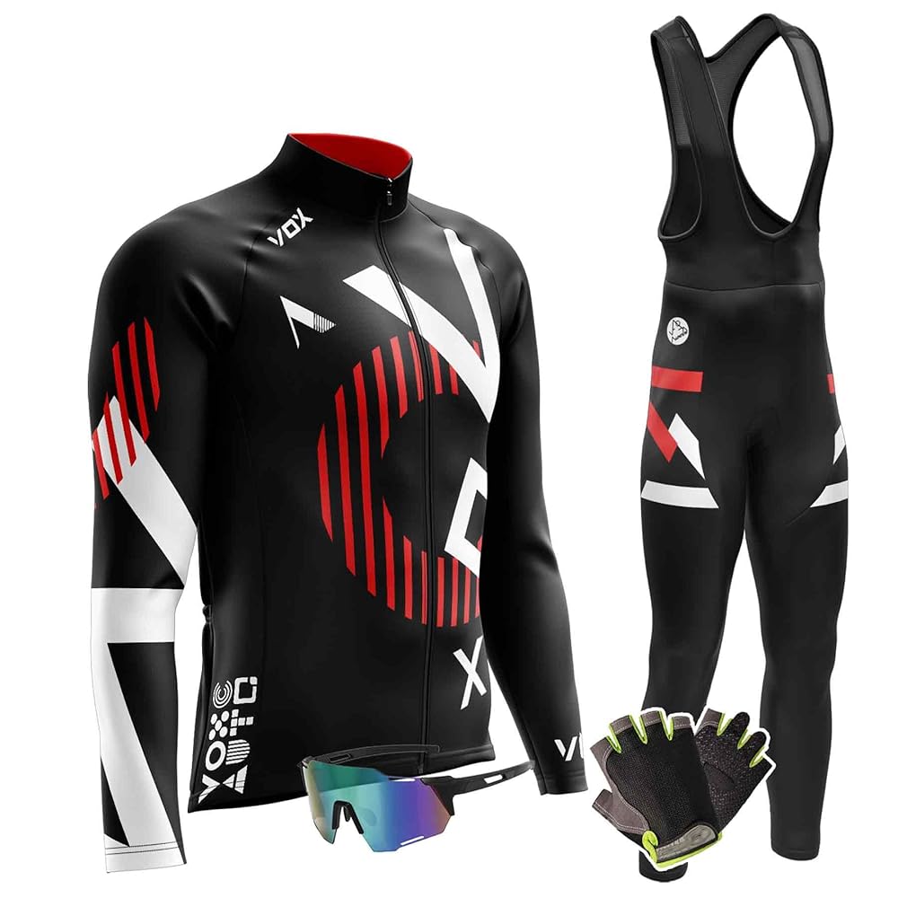 Men Cycling Jersey Set Fleece Velvet Long Sleeve Bike Jersey Kits + Cycling Pants with 9D Pad